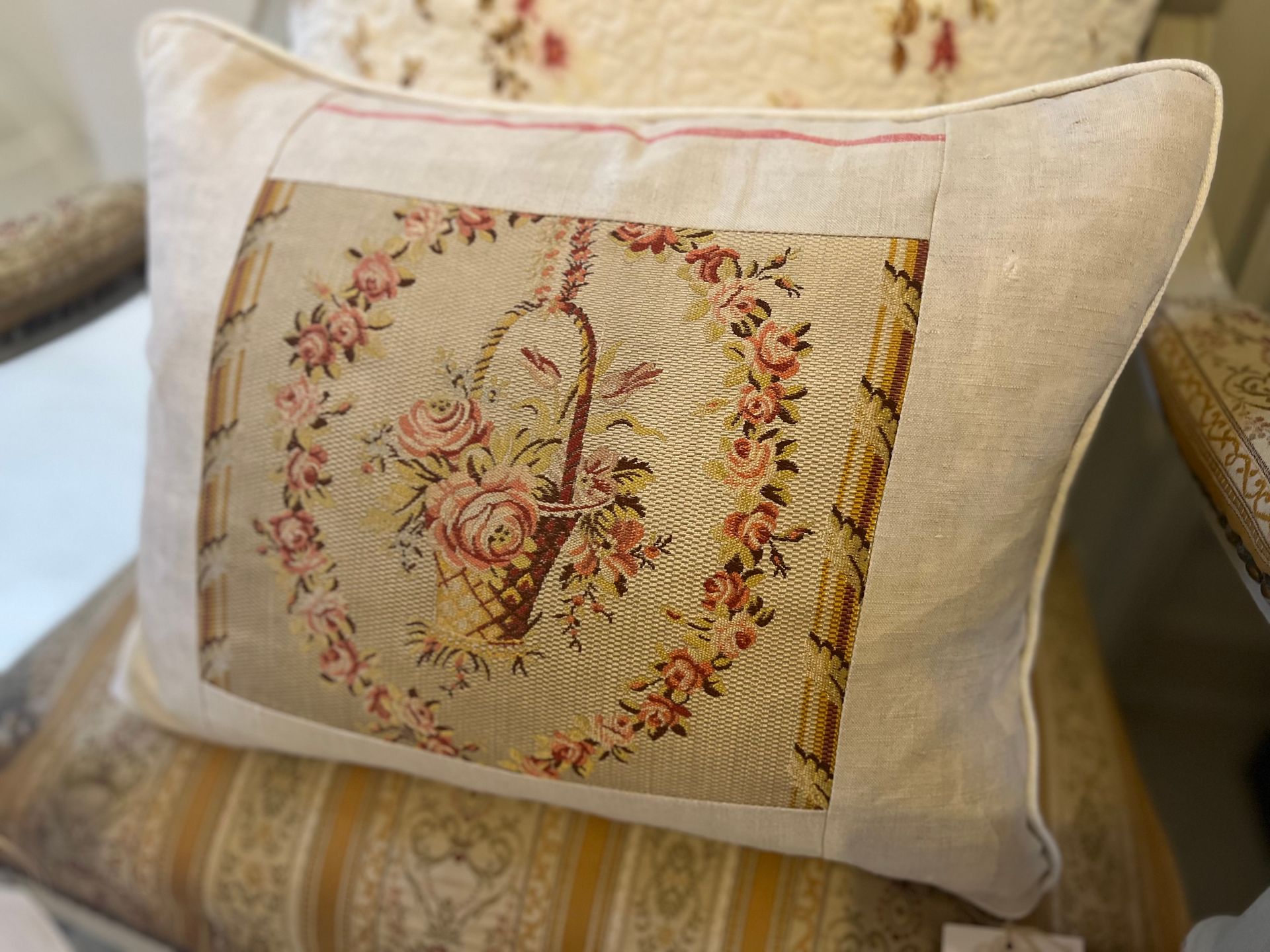 Antique Silk & Linen Fabric Bespoke Cushion