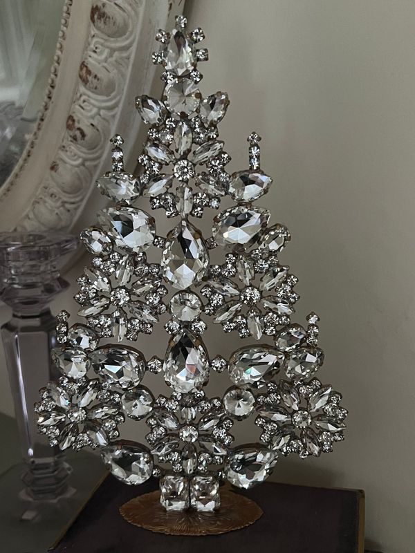 Handmade Glass Christmas Tree Tall Clear Snowflake Design
