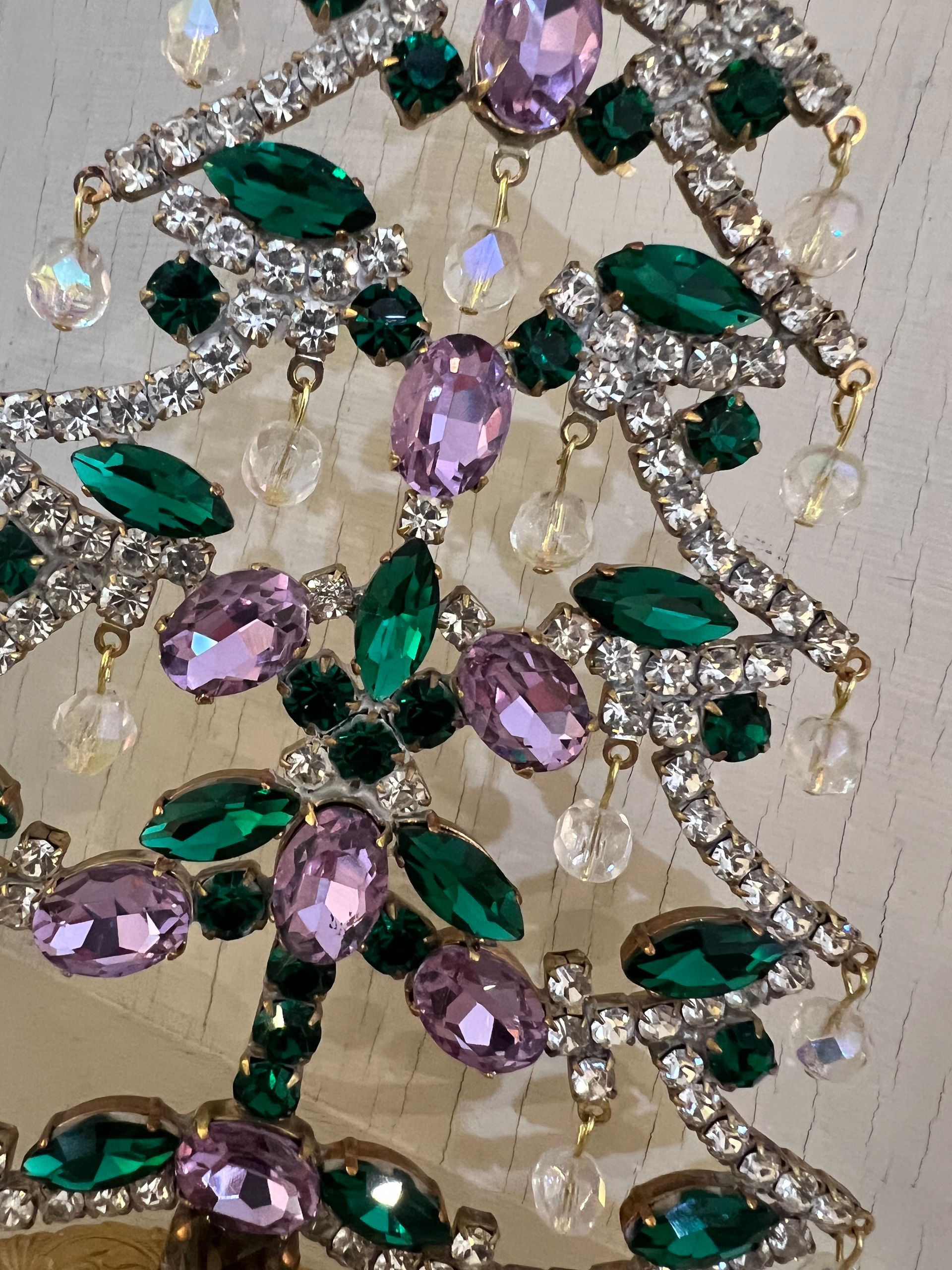 Handmade Glass Christmas Tree Green, Clear & Amethyst with Baubles