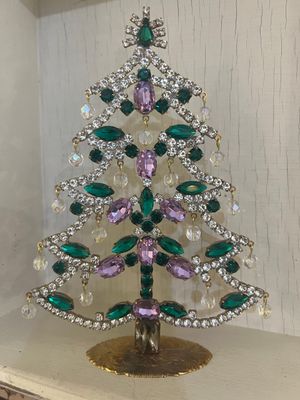 Handmade Glass Christmas Tree Green, Clear & Amethyst with Baubles Handmade Glass Christmas Tree Green, Clear & Amethyst with Baubles