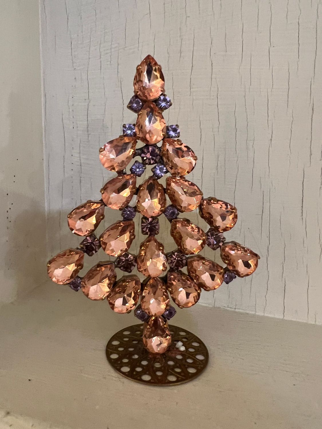 Handmade Crystal Christmas Tree Peach/Pink & Amethyst Pear Stones