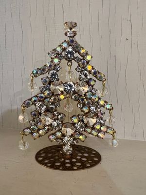 Handmade Glass Small Christmas Tree Aurora Borealis with Baubles Handmade Glass Small Christmas Tree Aurora Borealis with Baubles