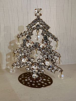 Handmade Crystal Small Christmas Tree Clear Stones with Baubles