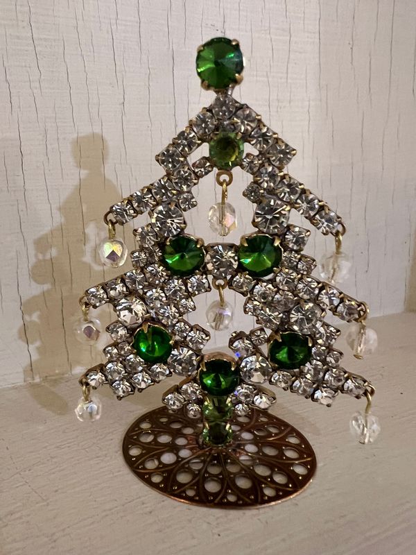 Handmade Crystal Small Christmas Tree Green & Clear with Baubles