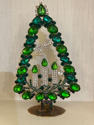 Handmade Glass Christmas Tree and Candle Decoration Green & Clear Handmade Glass Christmas Tree and Candle Decoration Green & Clear