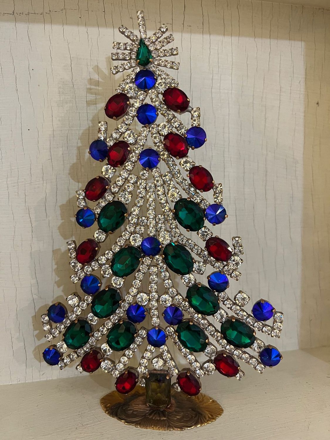 Handmade Glass Christmas Tree Tall Green, Red & Blue
