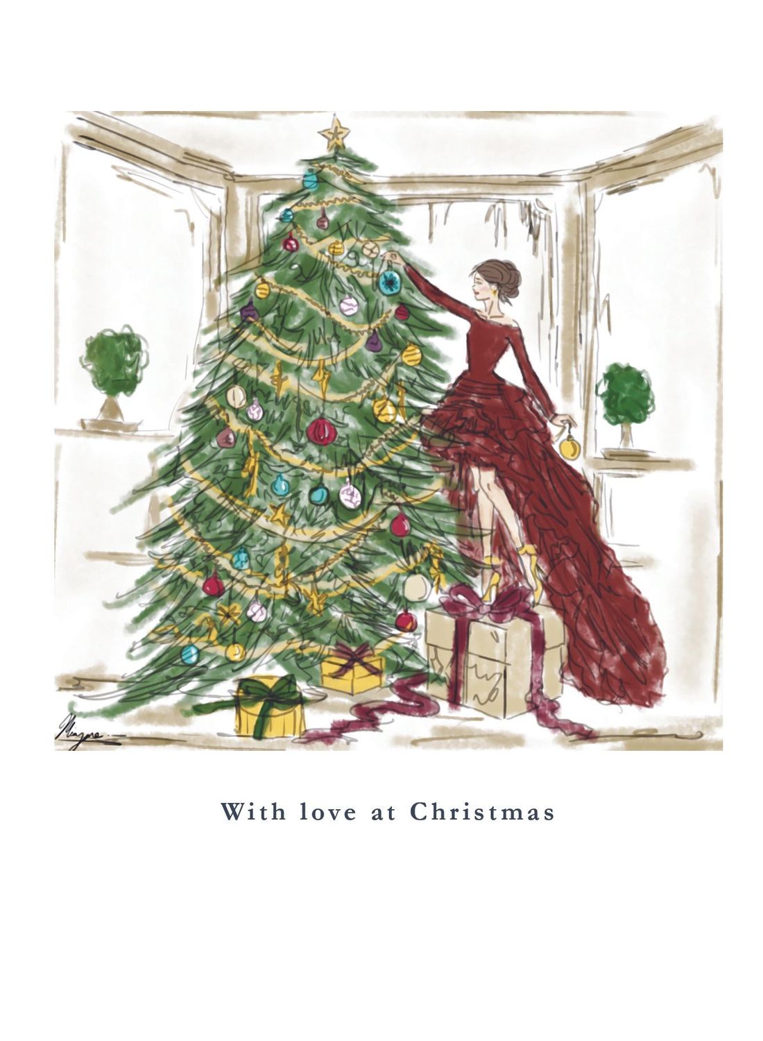 Greeting Card Christmas Decorating The Tree