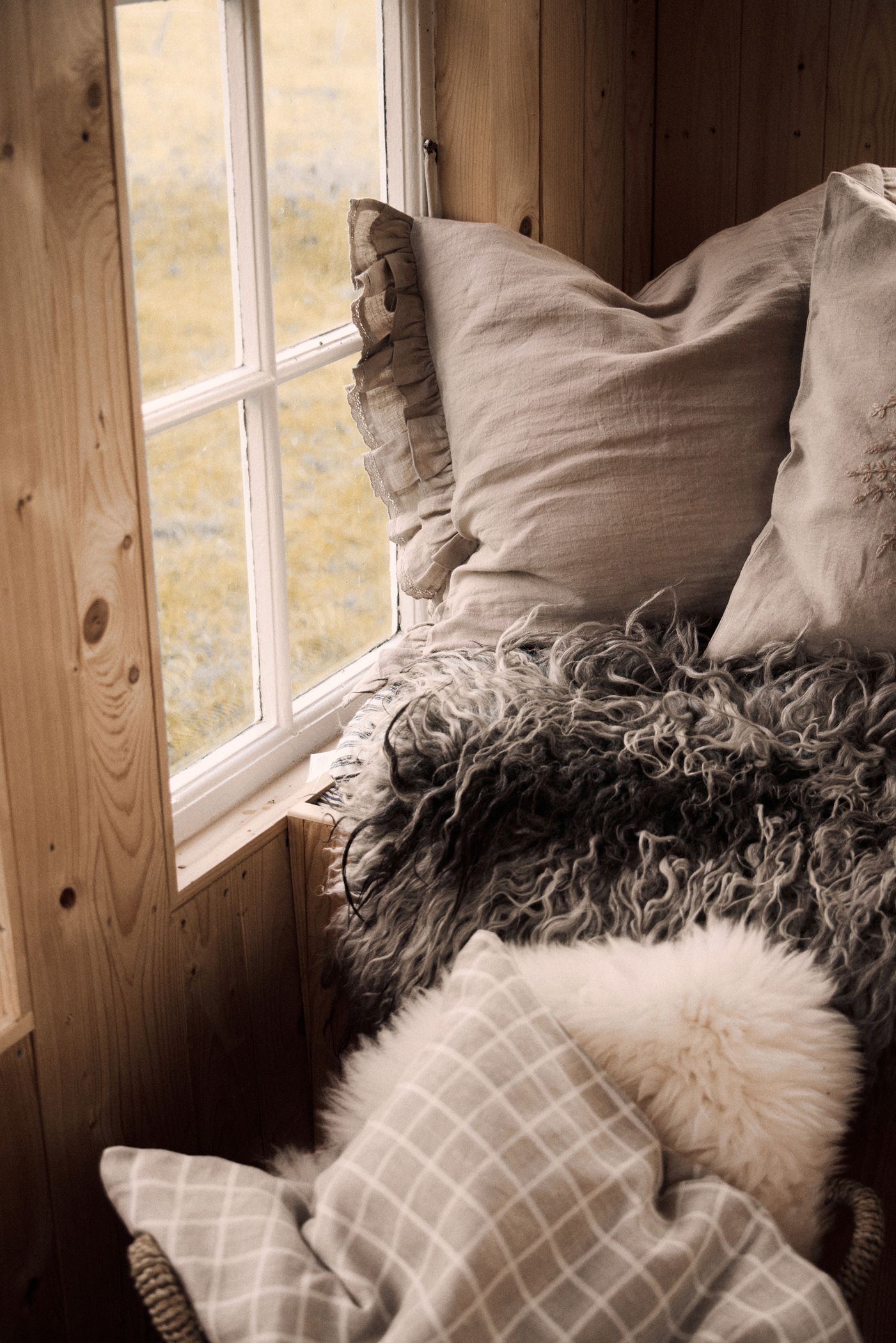 Anne-Mi  Linen Ruffle Cushion Natural Rectangle