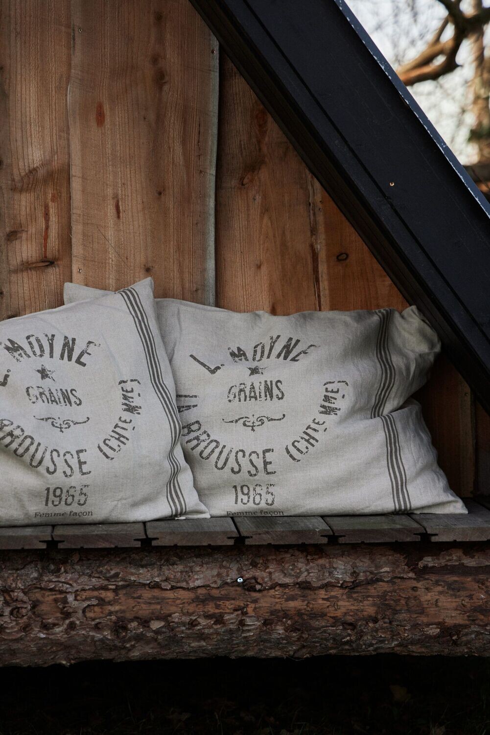 Anne-Mi  Linen Printed Grainsack Cushion Natural Rectangle