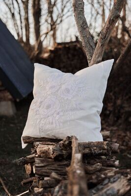 Anne-Mi  Linen Floral  Embroidered Cushion Ivory Square