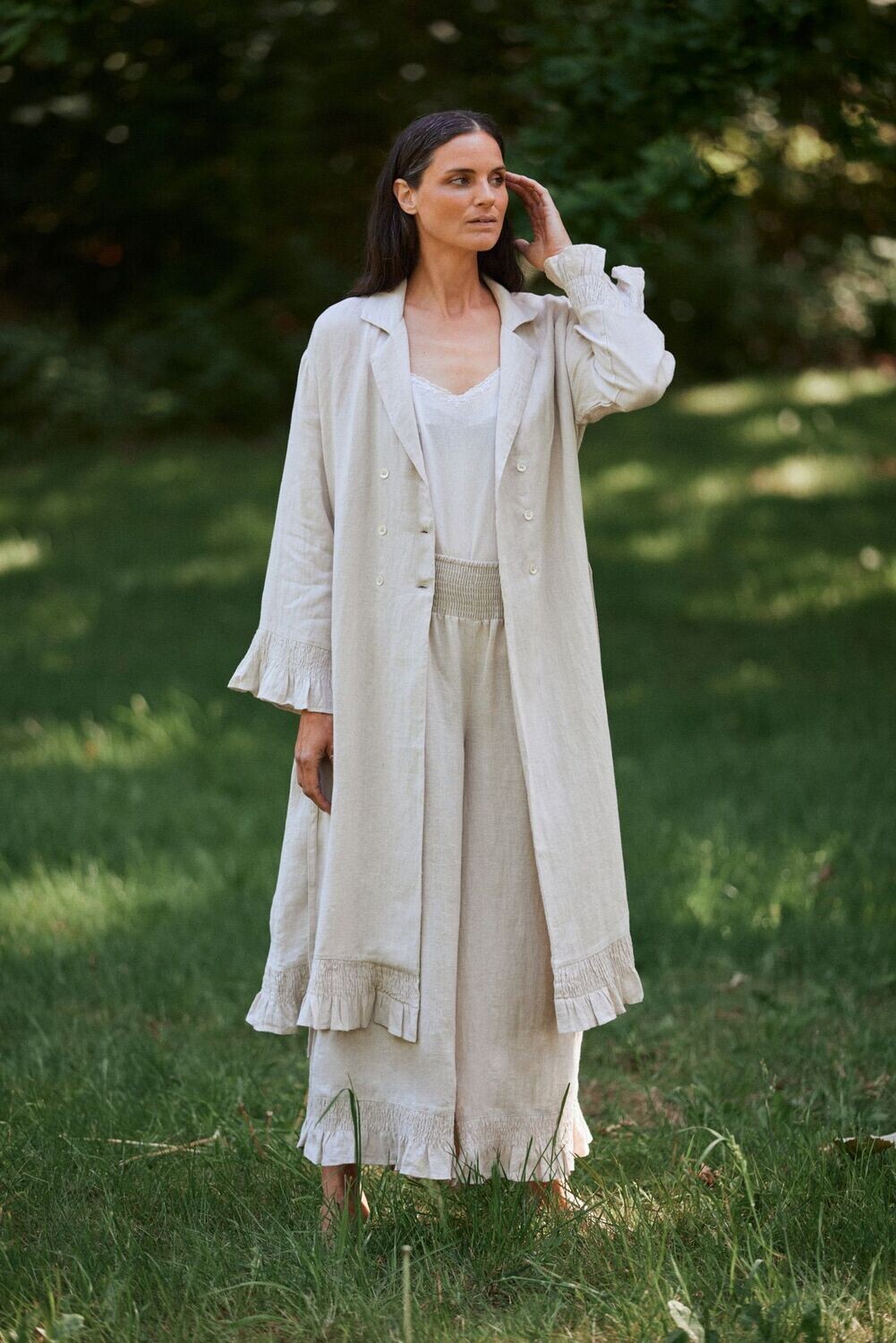 Anne-Mi  Linen Maxi Coat Natural