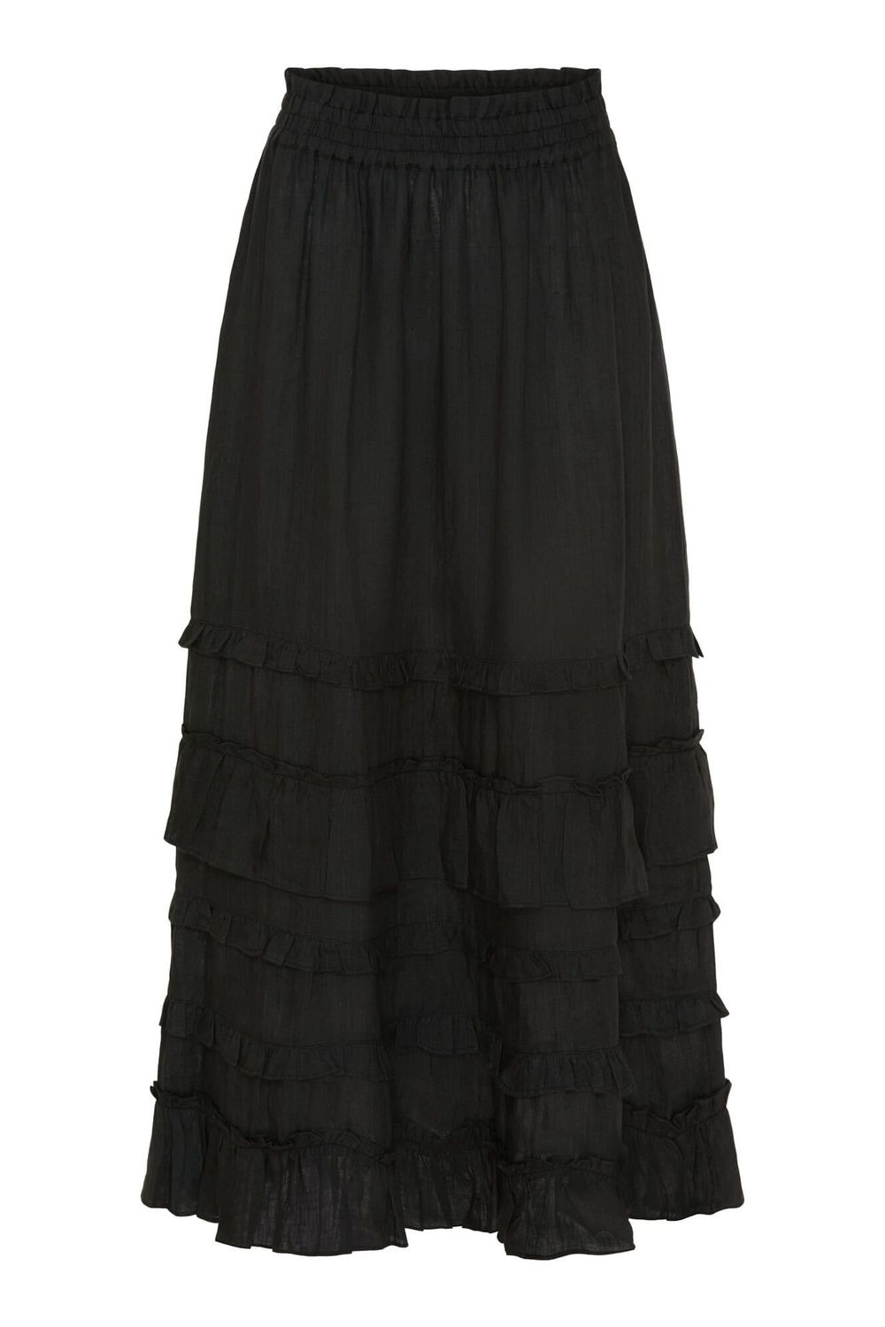 Anne-Mi  Flora Black Organic Linen Long Skirt