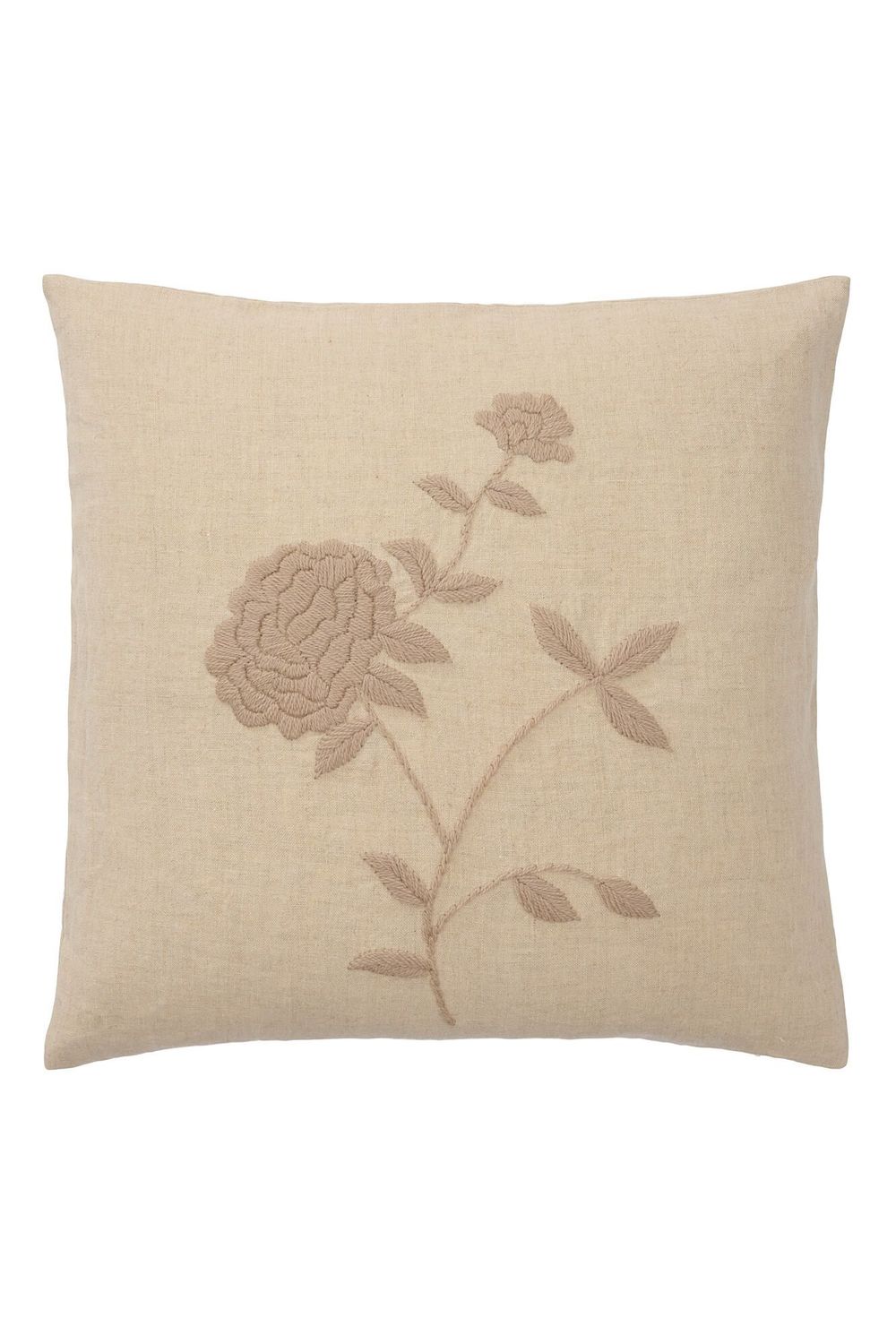 Anne-Mi Linen Embroidered Snow Rose Cushion Natural Square