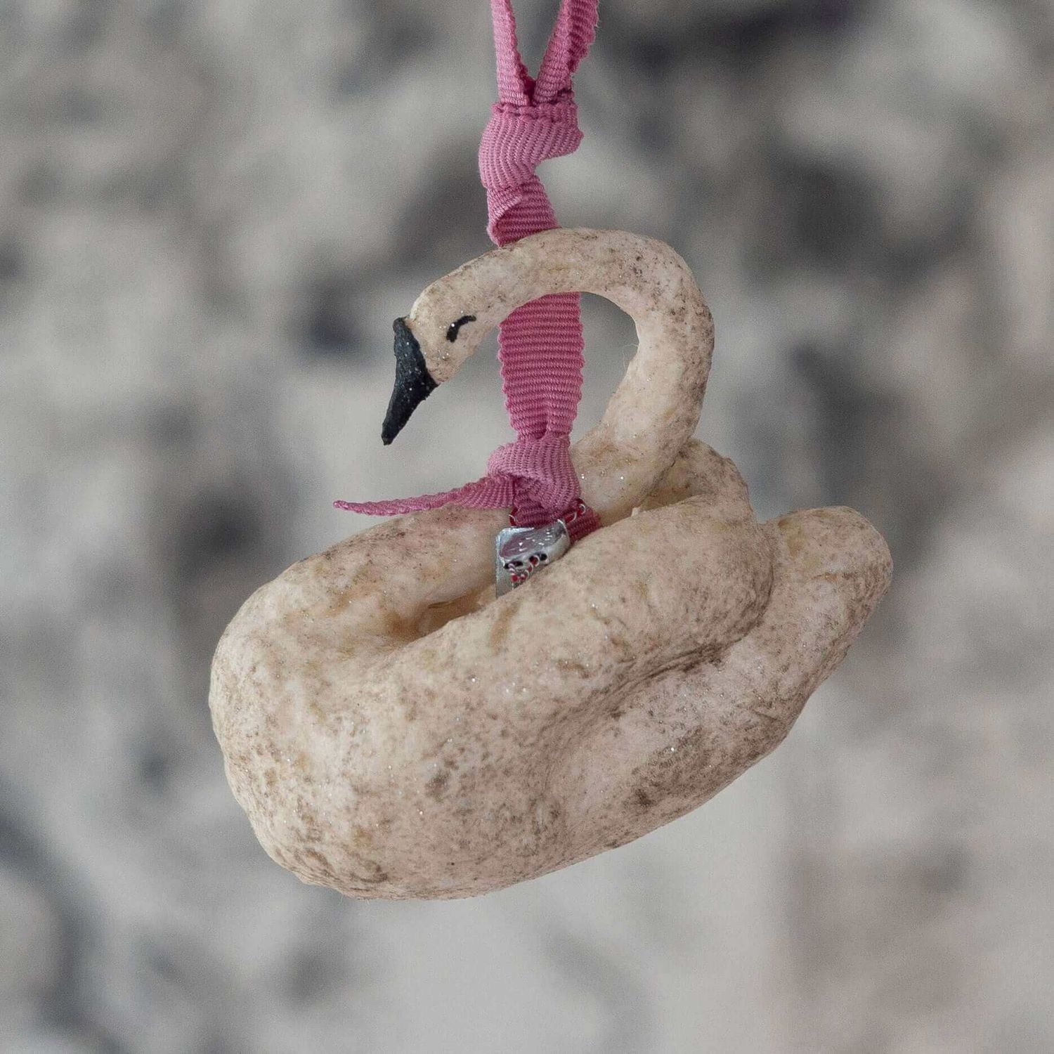 Handmade Spun Paper & Cotton Swan Ornament