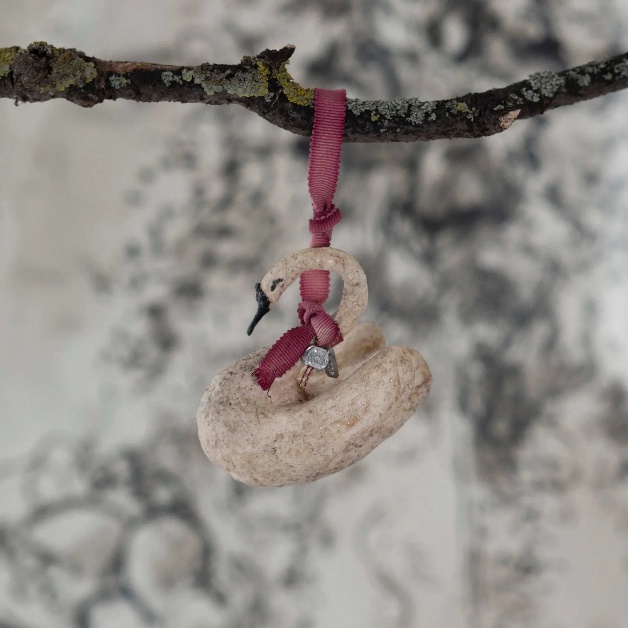 Handmade Spun Paper & Cotton Swan Ornament