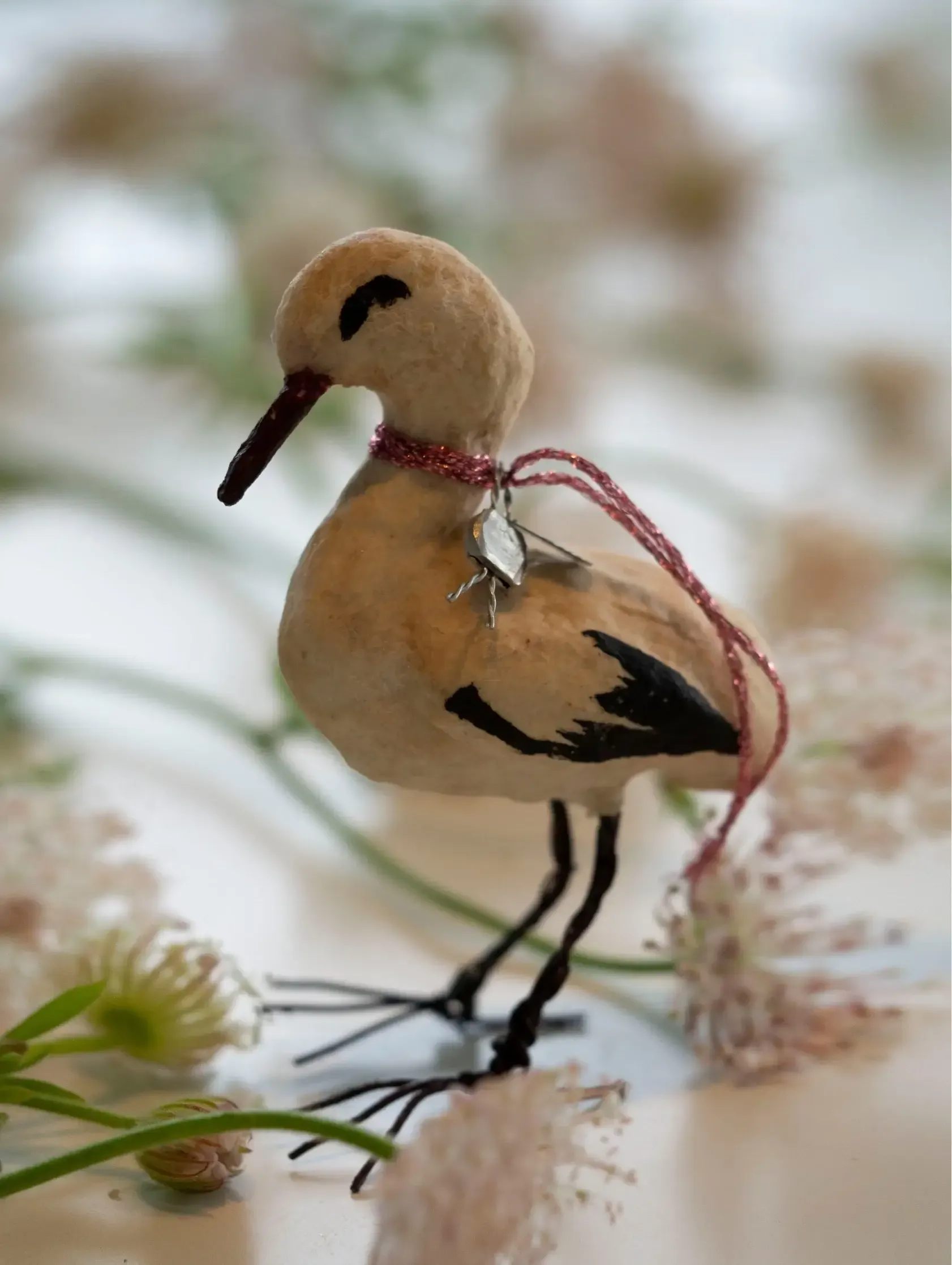 Handmade Spun Paper & Cotton Stork Ornament