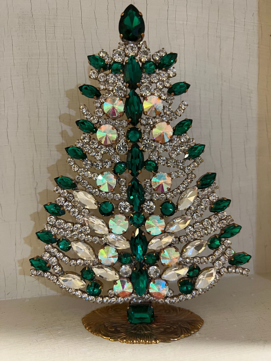 Handmade Glass Christmas Tree Emerald & Aurora Borealis