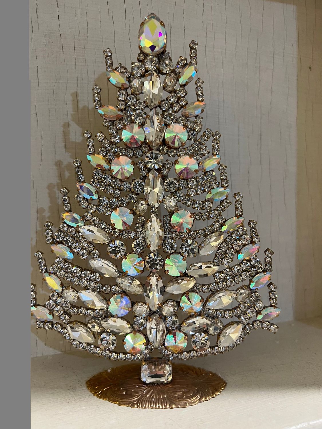 Handmade Glass Christmas Tree Clear & Aurora Borealis