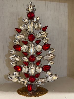 Handmade Glass Christmas Tree Clear & Red
