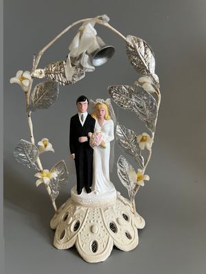 C. 1930's Painted Bisque & Wax Flower Wedding Cake Topper