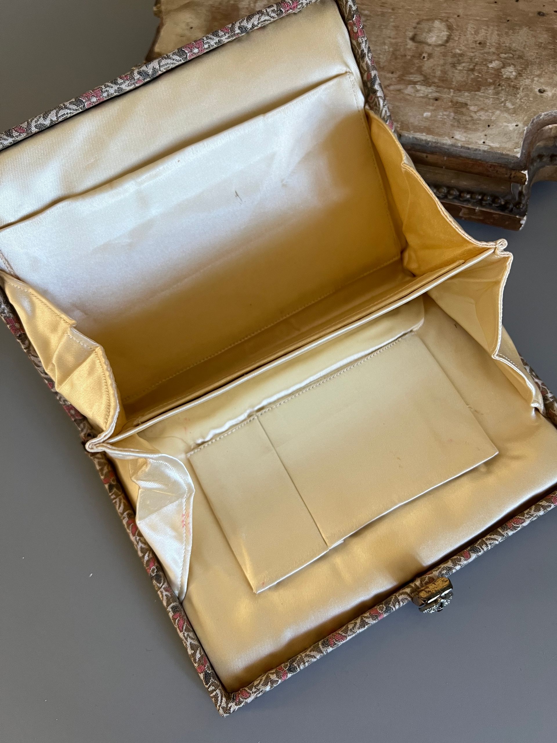 C. 1950's Brocade Fabric Slim Clutch Purse with Paste Clasp