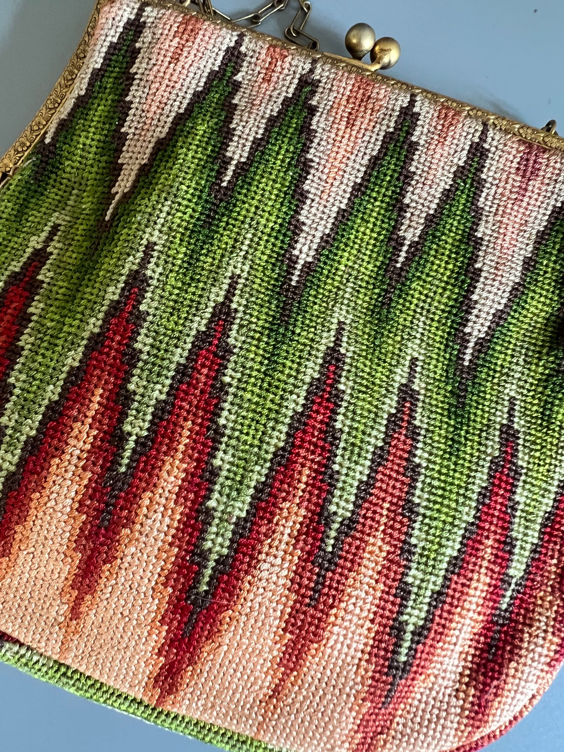 c. 1930's Flame Stitch Petit Point Bag