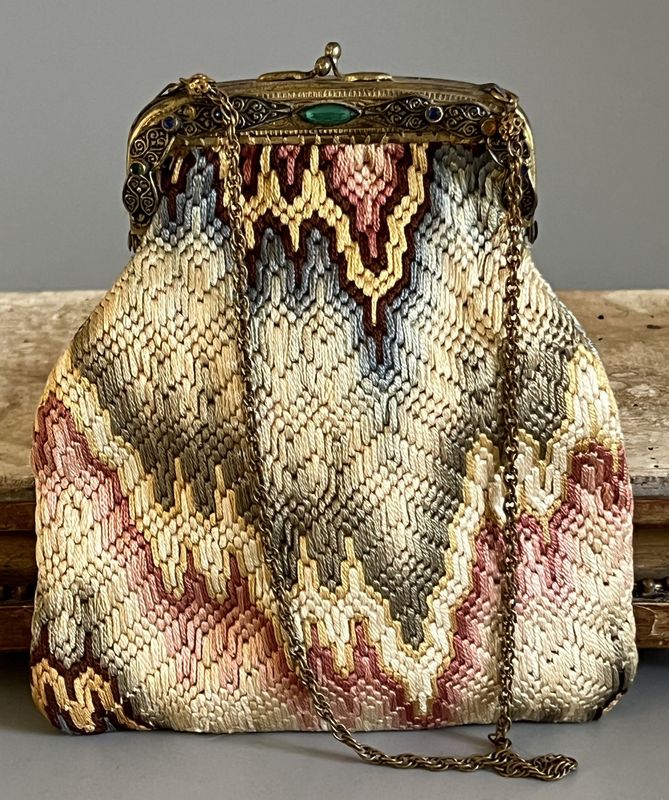 Early 20thc Hand Stitched Tiny Bag with Decorative Frame