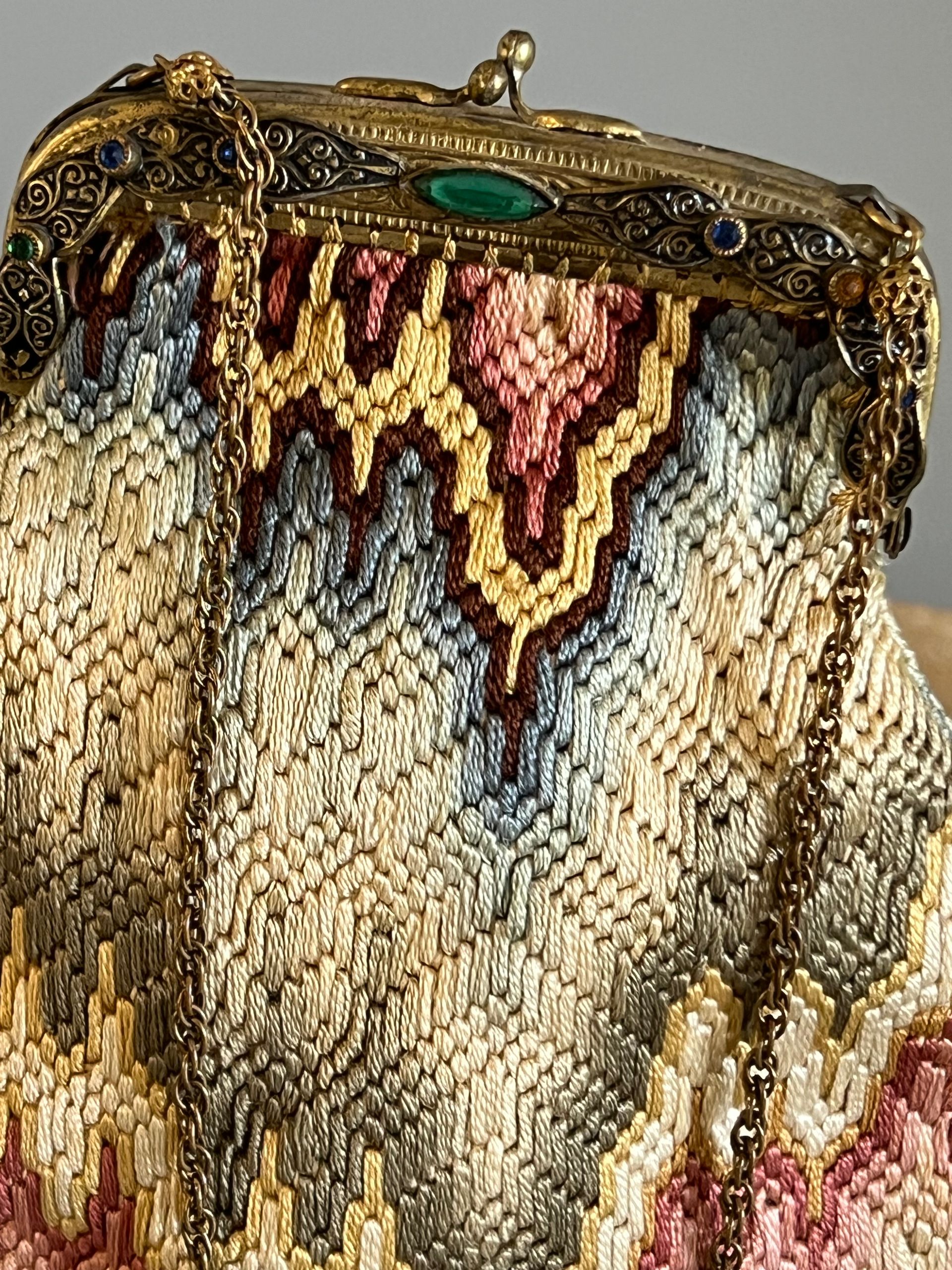 Early 20thc Hand Stitched Tiny Bag with Decorative Frame