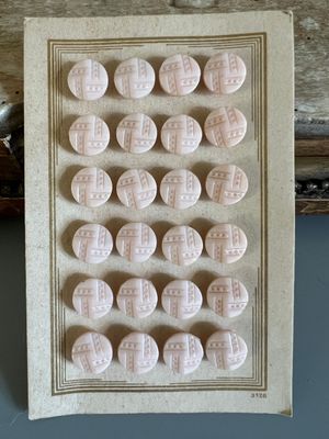 Early 20thc Moulded Glass Buttons on Original Card x 24 Pale Blush Pink