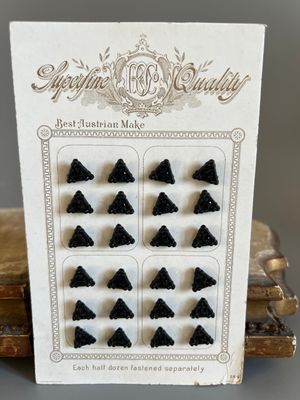 c.1900 24 x Tiny Black Glass Buttons on Original Card