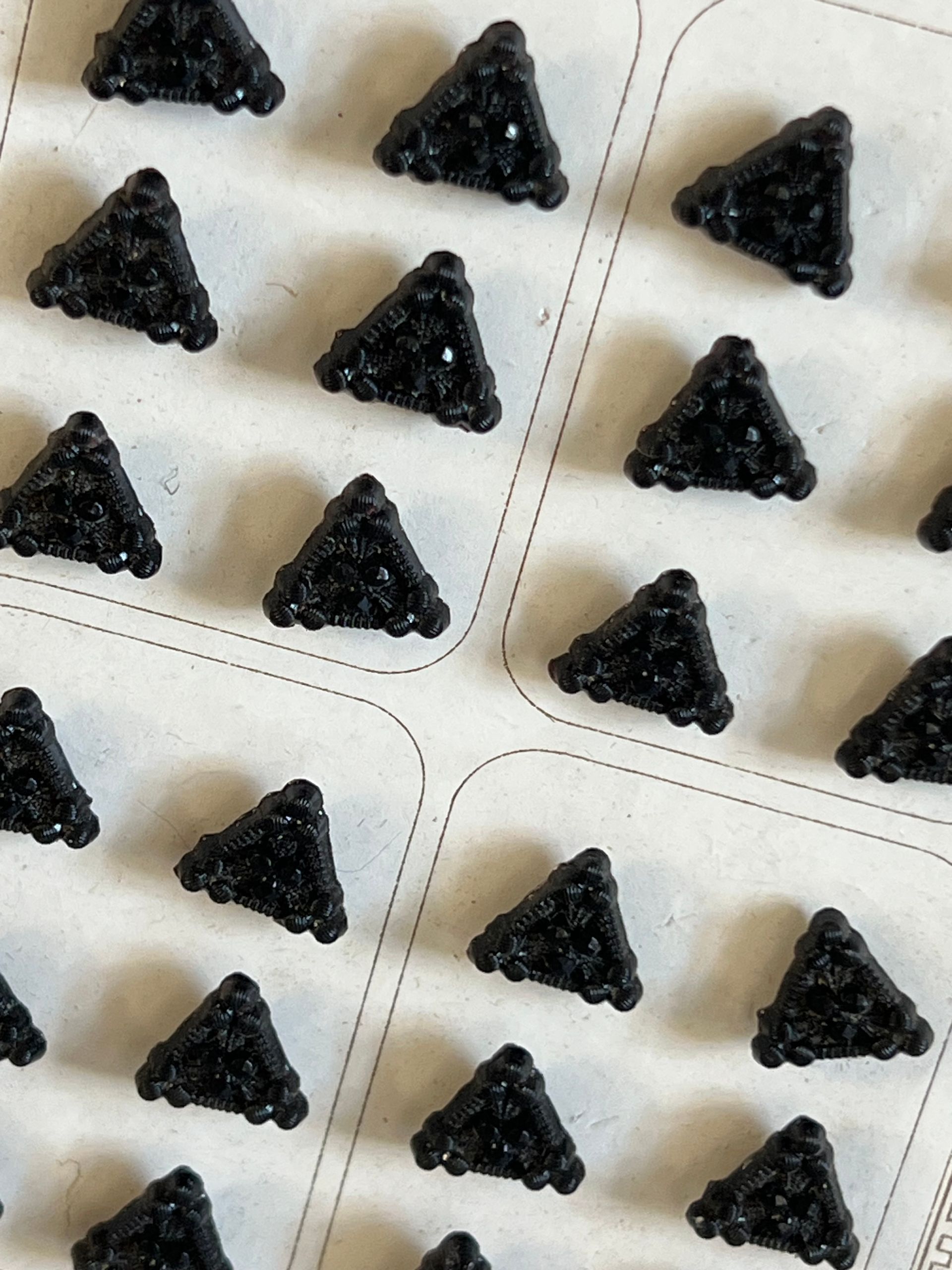 c.1900 24 x Tiny Black Glass Buttons on Original Card