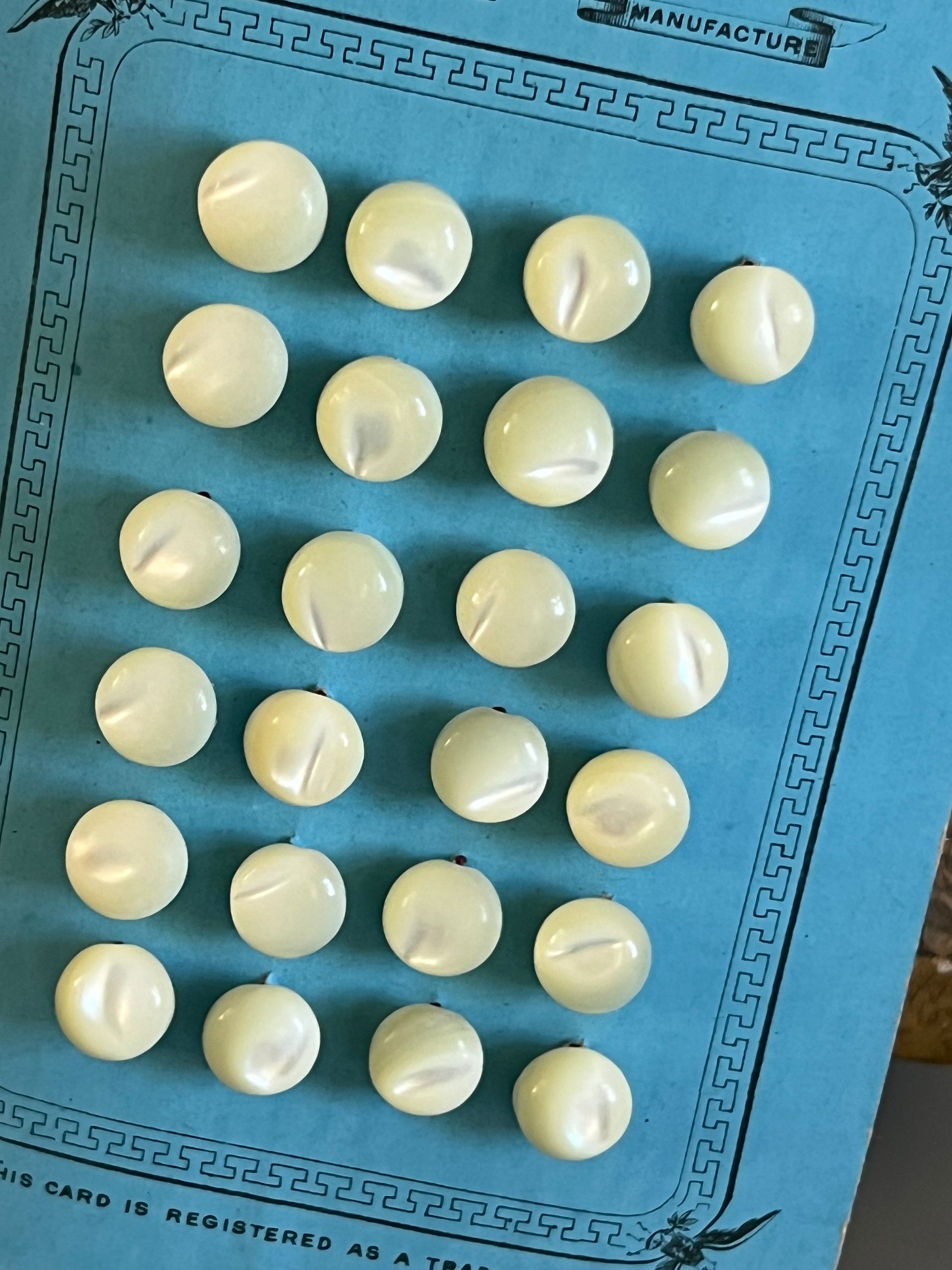 Early 20thc 24 x French Small Round Mother of Pearl Buttons on Original Card