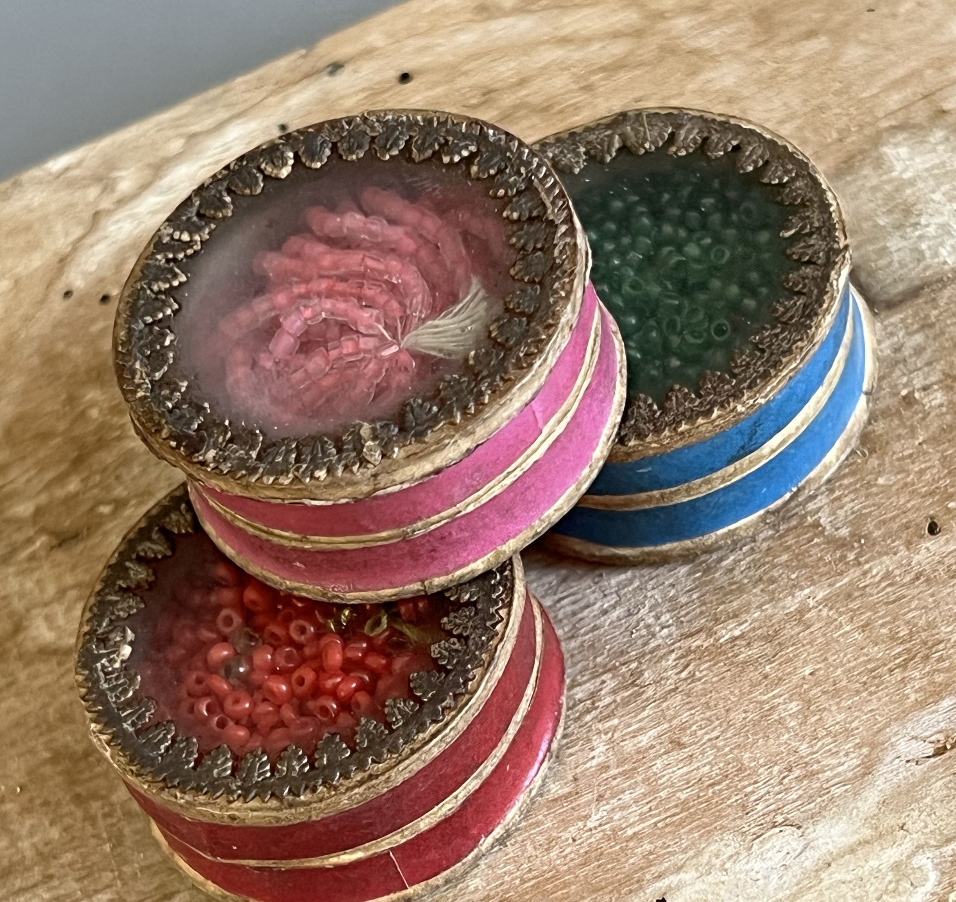 c.1920's Glass Top Box Filled with Tiny Beads