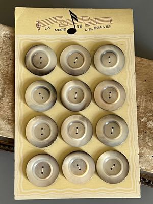 Early 20thc 12 x Large French Smoky Mother of Pearl Buttons on Original Card 3cm Diameter
