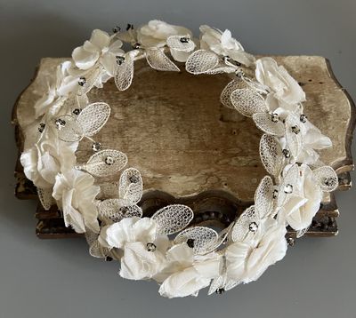 1930's Wedding Headdress Fabric Flowers & Diamante