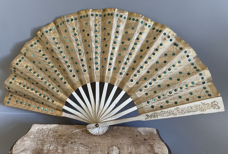 Early 20thc Paper Advertising Fan Sequin Decoration  Paris Cafe
