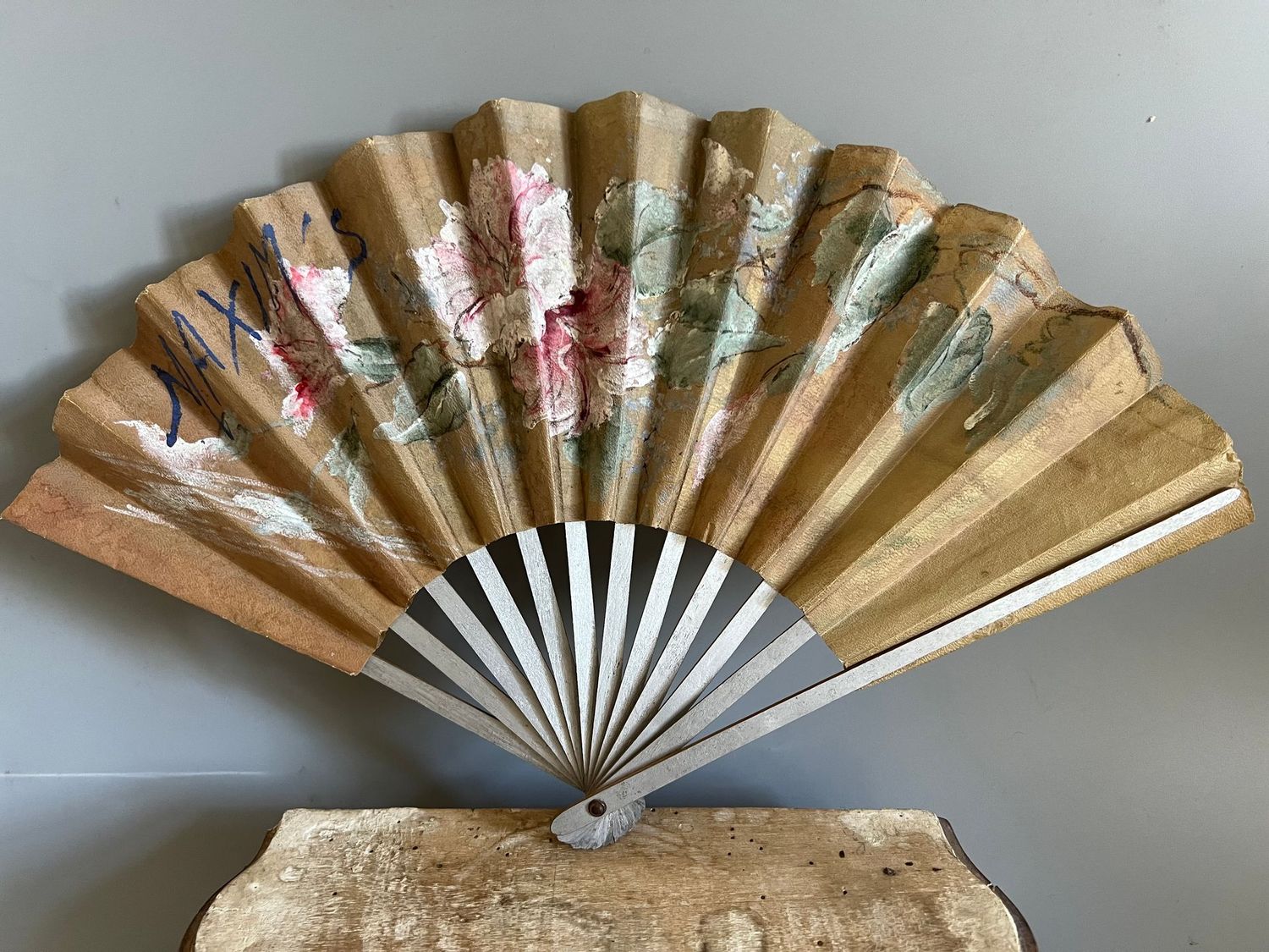 Early 20thc Hand Painted Paper Advertising Fan Maxims Paris