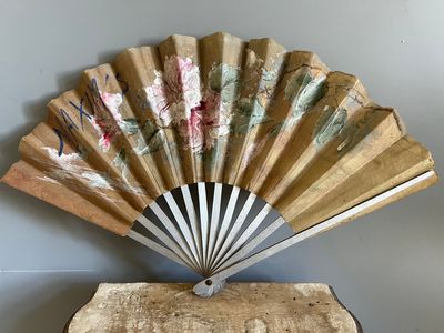 Early 20thc Hand Painted Paper Advertising Fan Maxims Paris