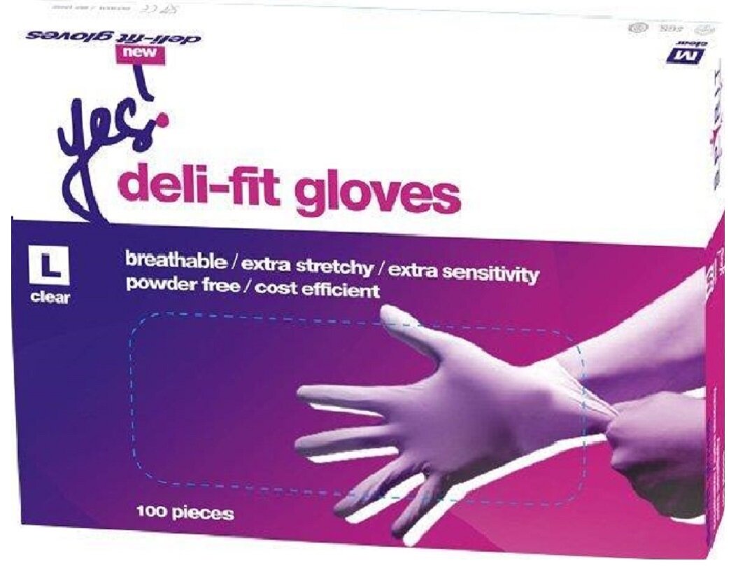 Deli Fit Clear Gloves Large PF x100