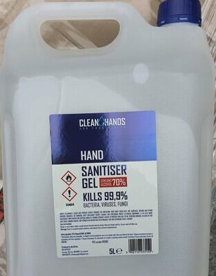 5ltr Clean Hands Sanitiser Gel 70% Alcohol