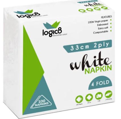 Logic8 2ply 33cm 4fold White Lunch Napkin (20x100)