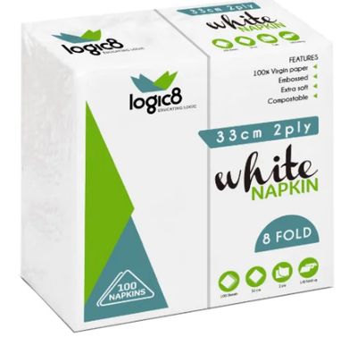Logic8 2ply 33cm 8fold White Lunch Napkins (20x100)