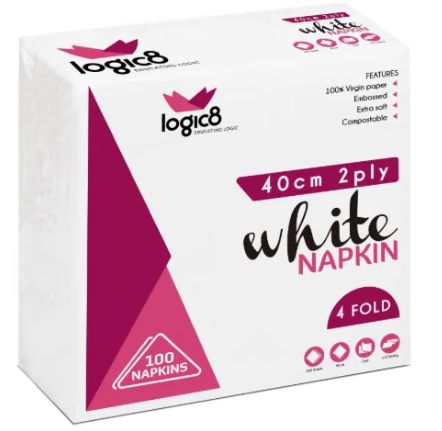 Logic8 40cm 2ply 4fold White Napkin x2000