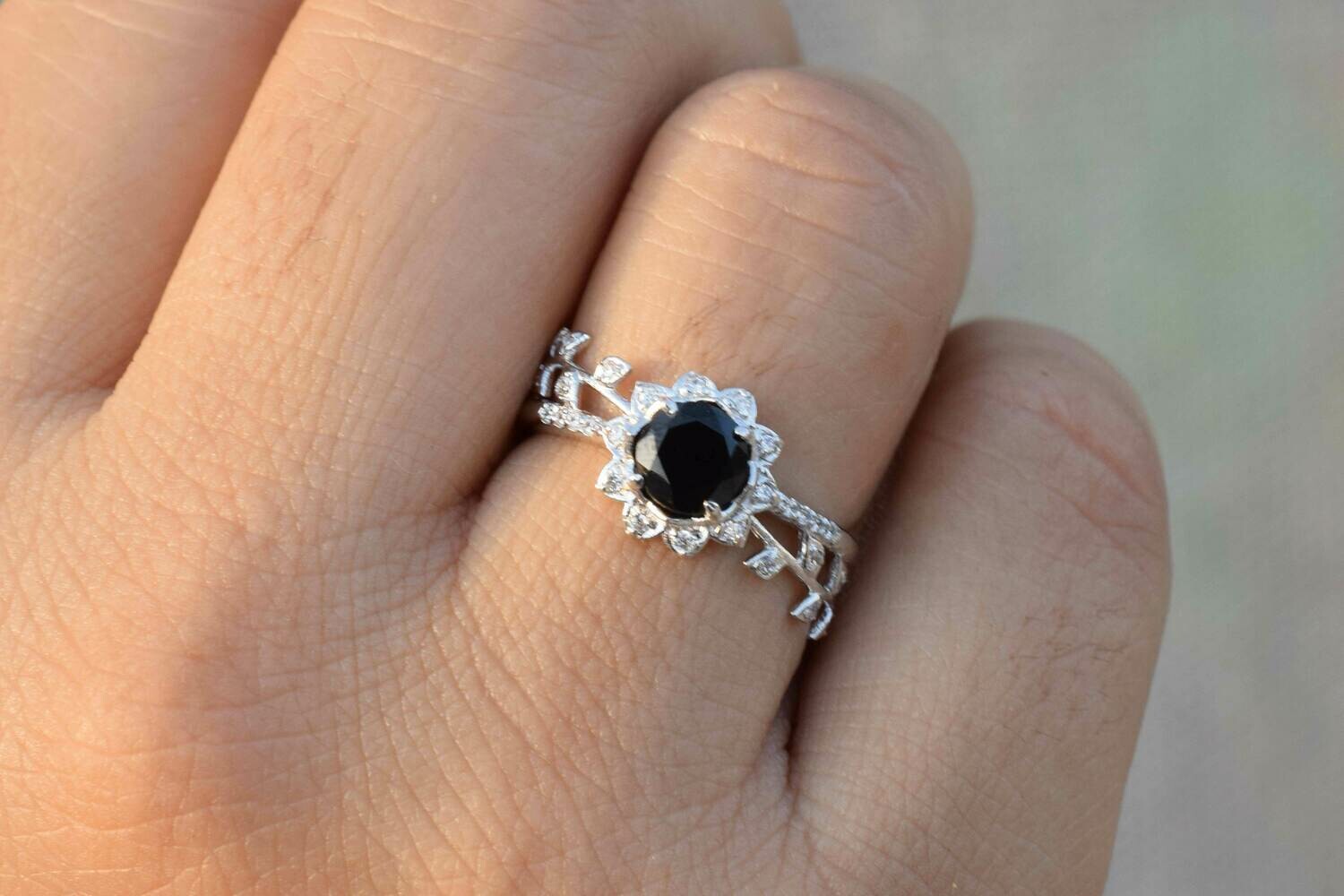 Natural Black Onyx Engagement Ring 14k Solid Rose Gold Ring Leaf And Vine Gemstone Ring Unique Natural Black Onyx Engagement Ring 14k Solid Rose Gold Ring Leaf And Vine Gemstone Ring Unique