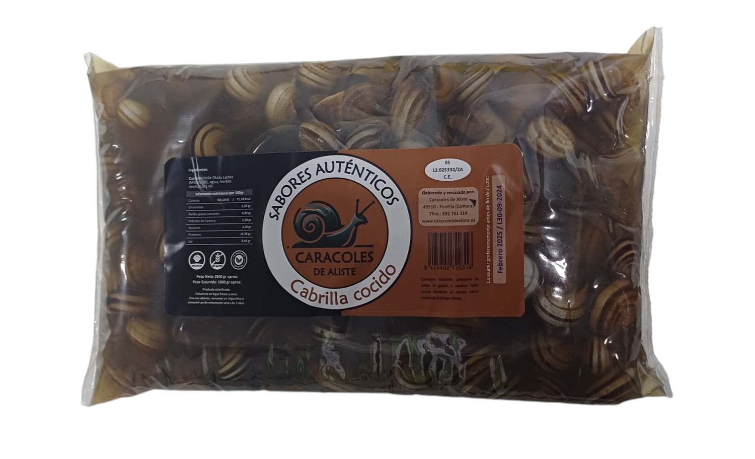 Pack de 2 bolsas de Caracol Cabrilla cocido. (Otala Lactea)