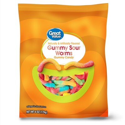 Gomitas Ácidas Great Value Sour Gummy Worms Chewy Candy