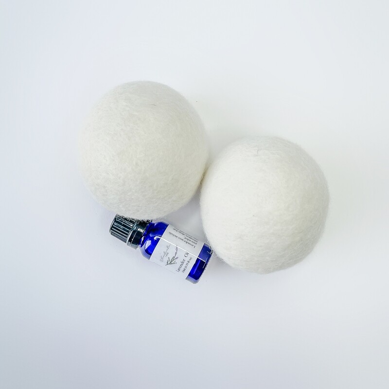 Wool Dryer Ball Set with 10 ml Lavender Essential Oil