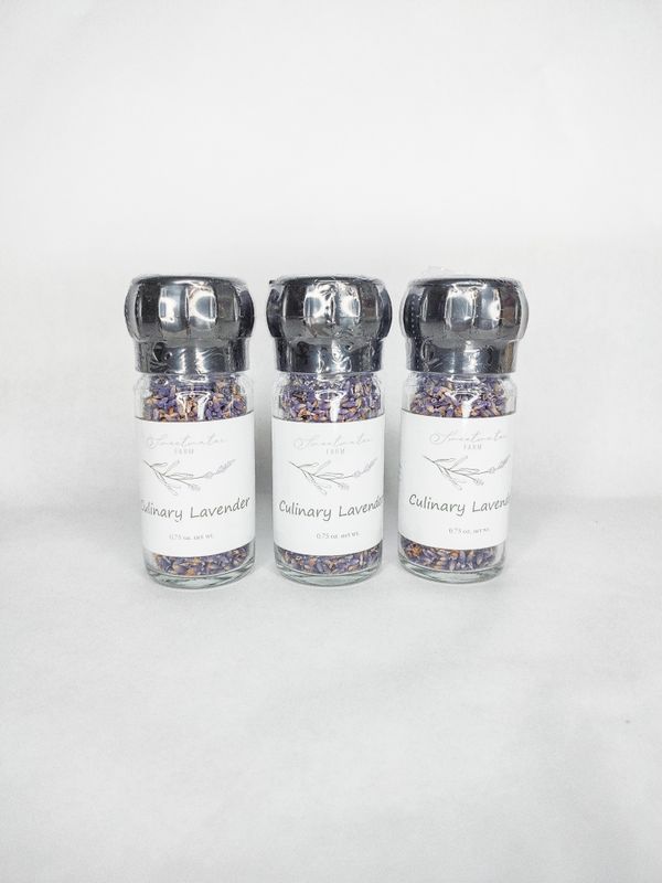 Gourmet culinary lavender spice in glass grinders