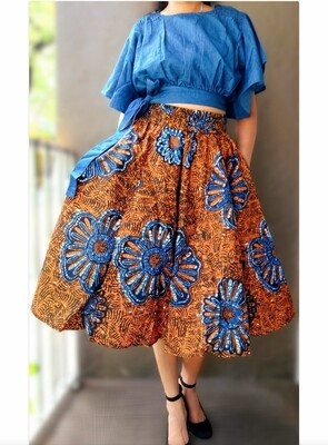 Blue Flowers Mid Length Maxi Skirt 