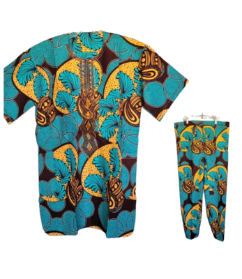 Teal Feathers 2pc Pants Set